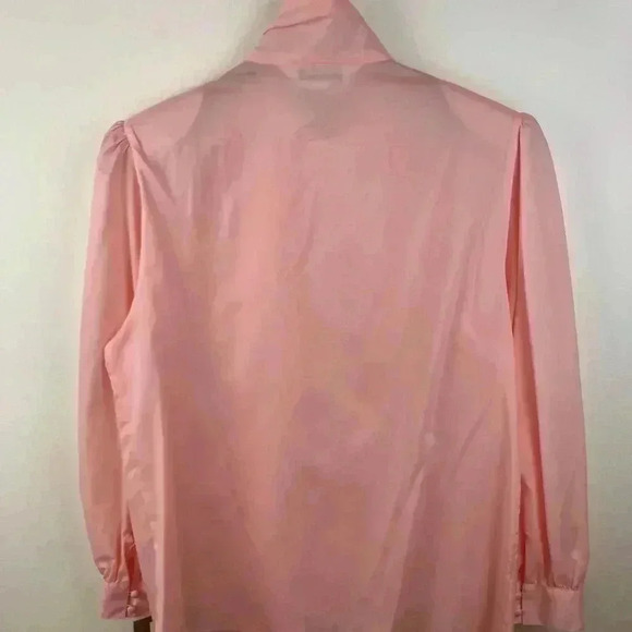 VTG Sz. 12 Women's Puff-Sleeve Blouse Pink Pleated Front Button Neck Cottagecore - Picture 8 of 8